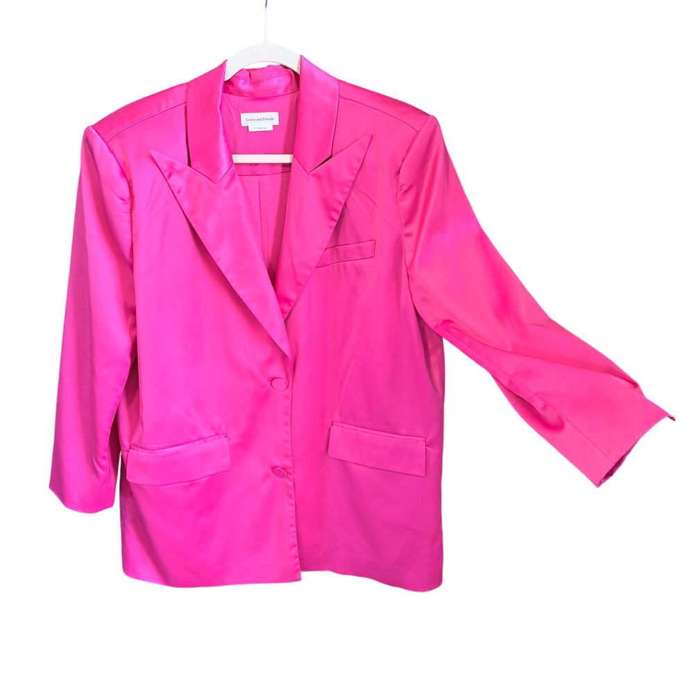 Lovers + friends hot fuchsia pink button front satin blazer medium barbiecore